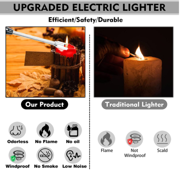 ARC Lighter With Usb Charging | Flameless Windproof | Led Battery Display | Safety Switch | Rotate 360 Degrees ( Random Color )