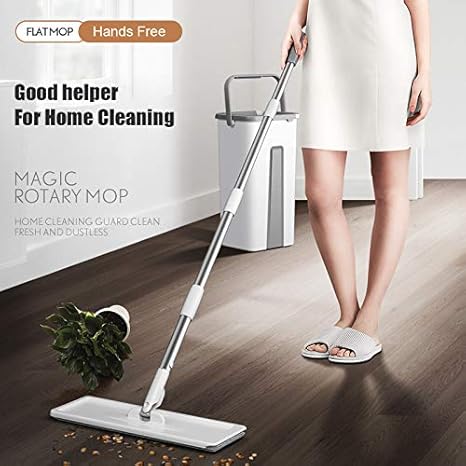 Mop Floor Squeeze Mop With Bucket – Hardwood & Wood Floor Rotary Scrubbing Mop For Easy Household Cleaning